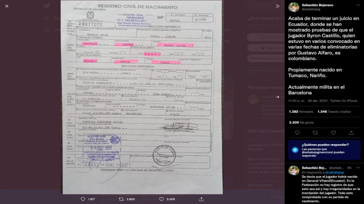 El documento que circuló en las redes por medio de un periodista colombiano