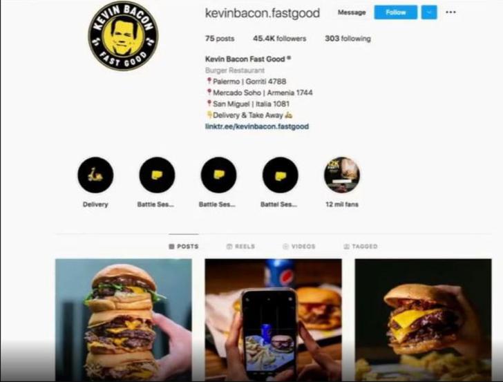 La cuenta de Instagram de la hamburguesería antes de los dichos de Kevin Bacon