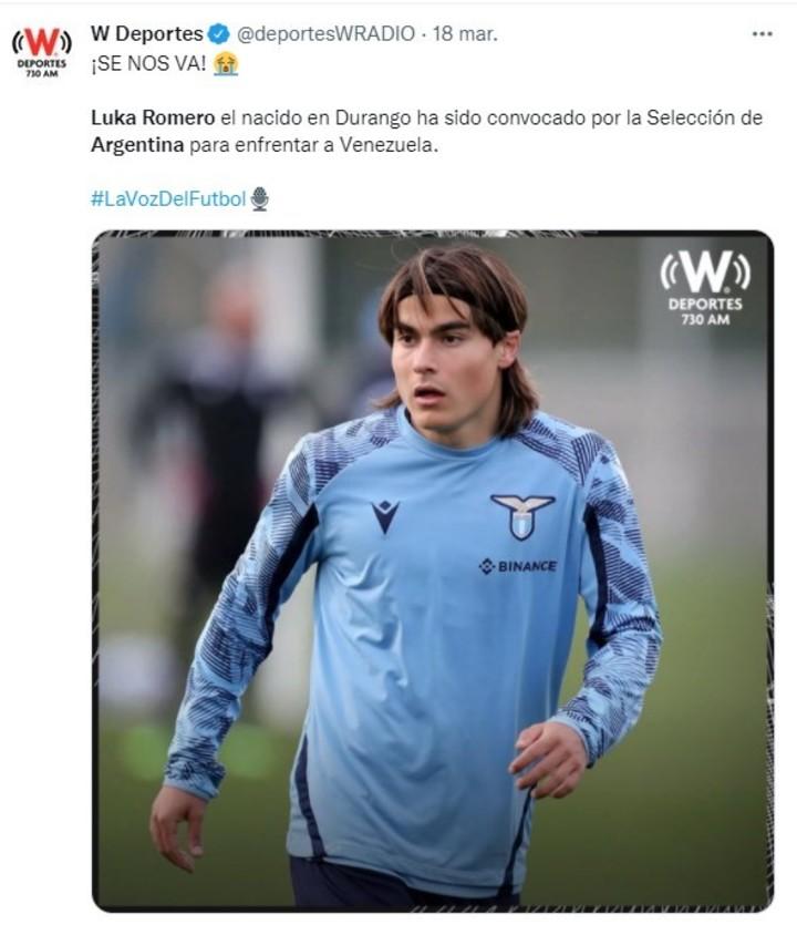 En México no quieren saber nada con la convocatoria de Luka Romero a Argentina.
